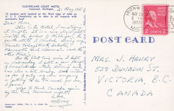 Budget Host Inn (Cloverland Court Motel, Cloverland Motel) - Old Postcard View (newer photo)